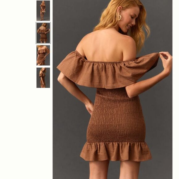 By Anthropologie Off-The-Shoulder Smocked Mini Dress - Picture 3 of 4